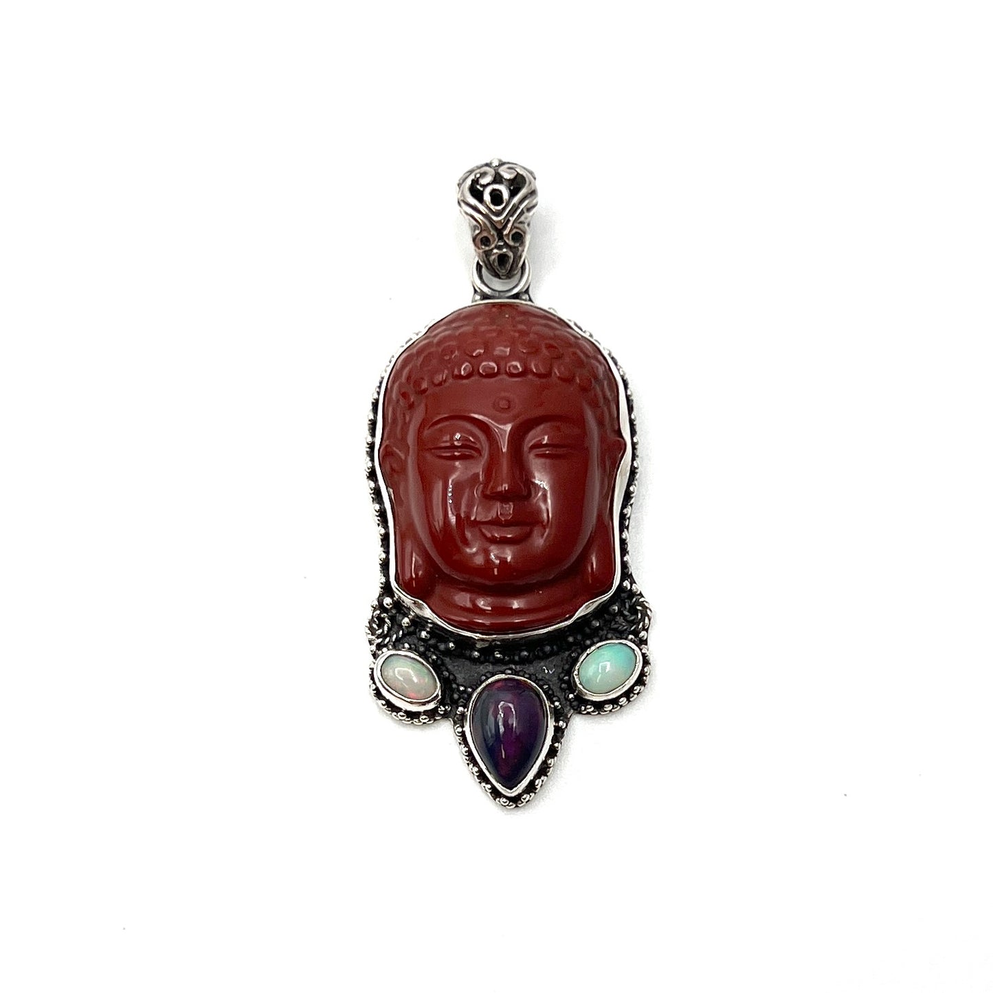 Red Jasper & Opal Buddha Head Pendants
