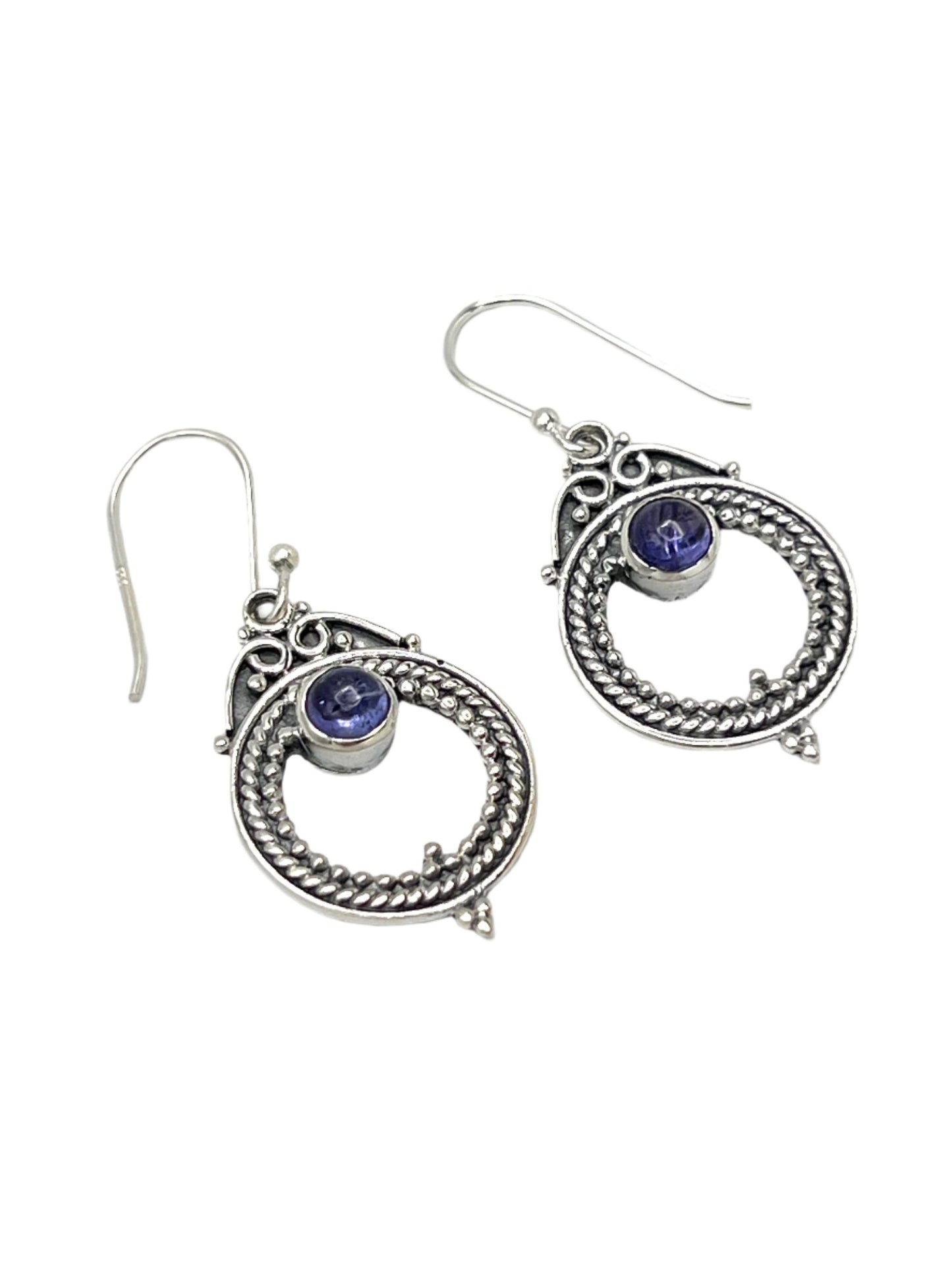 Sterling Silver Tanzanite Circle Twist Earrings