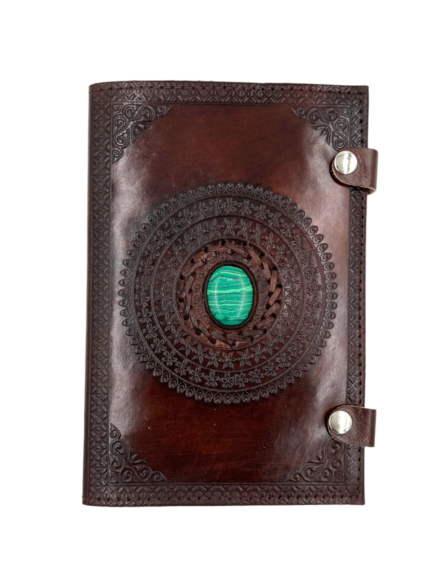 Camel Leather Gemstone Journal | Circle Mandala | 9" x 6" x 1/2"