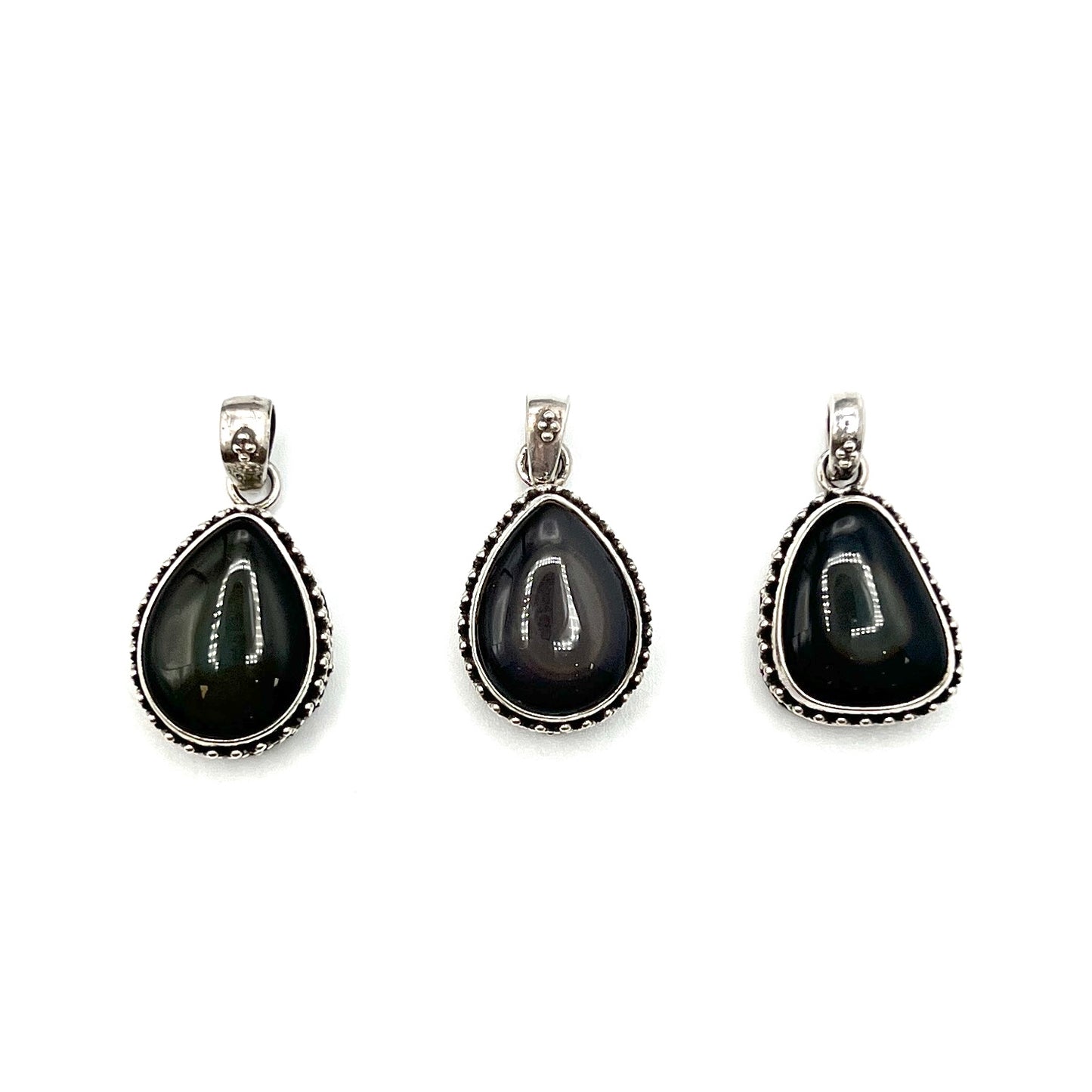 Sterling Silver Beaded Rainbow Obsidian Pendants