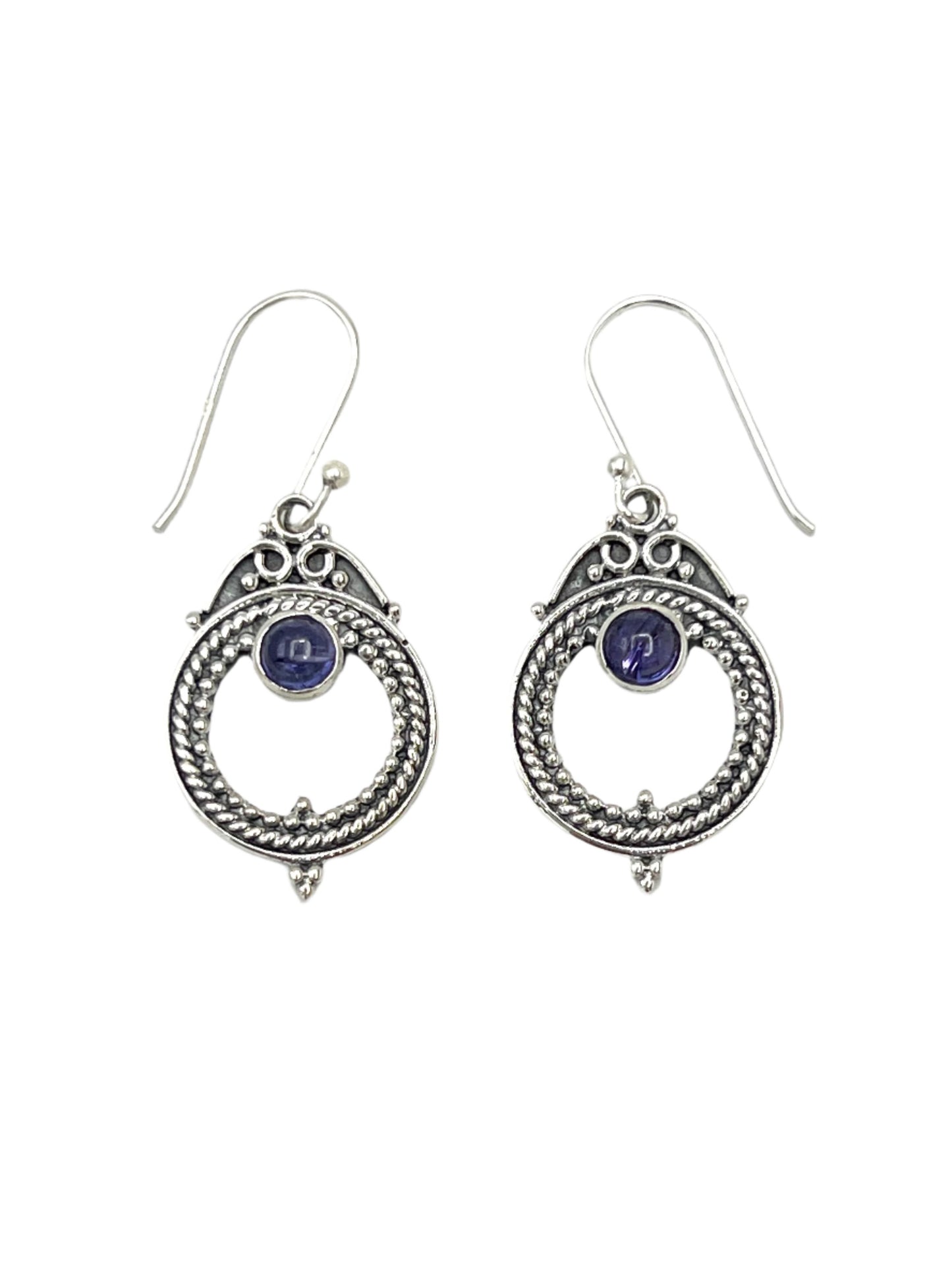 Sterling Silver Tanzanite Circle Twist Earrings