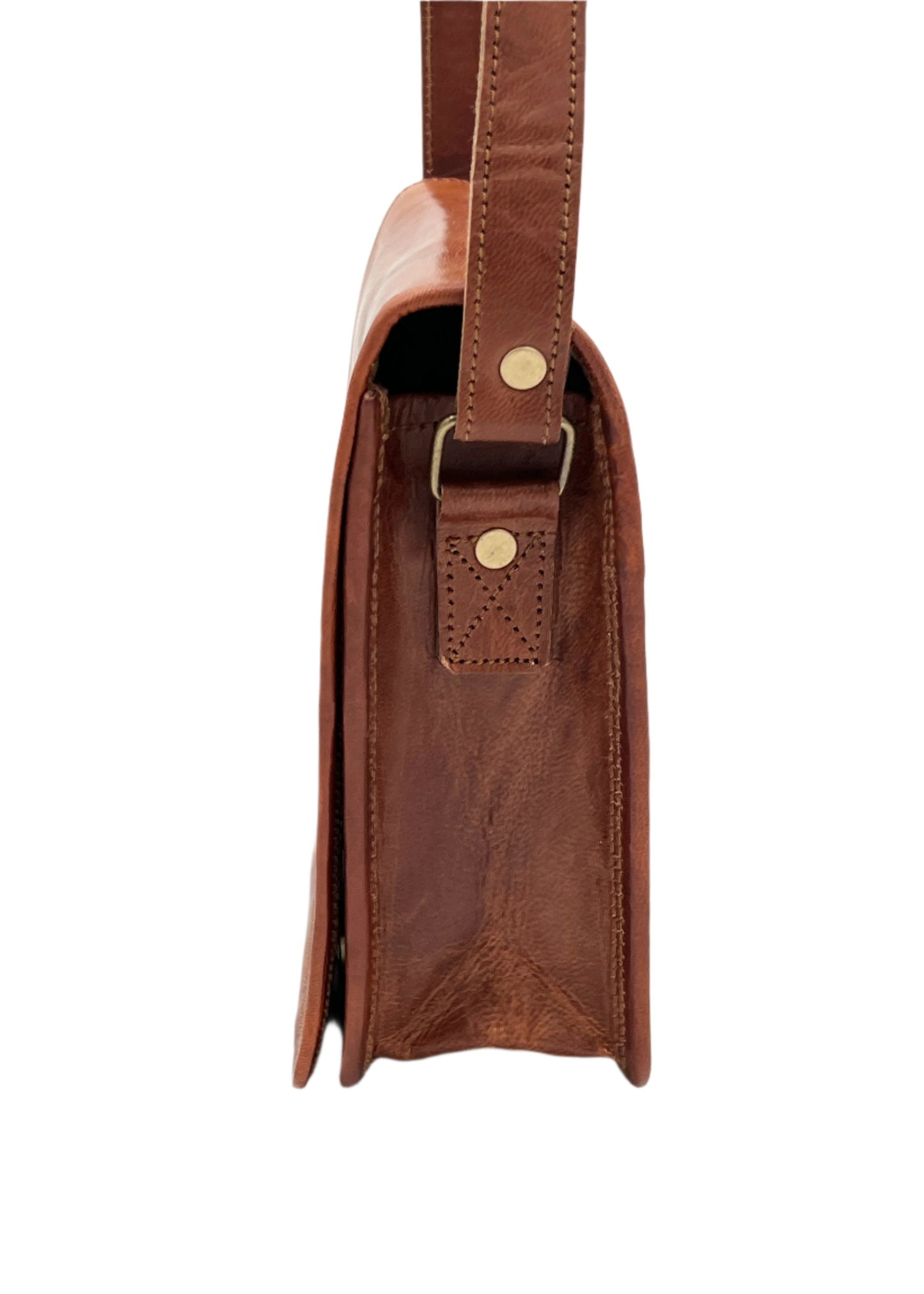 Camel Leather Cross Body Saddle Bag