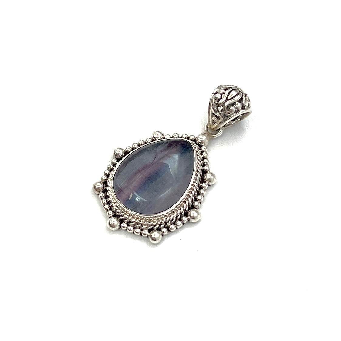 Sterling Silver Beaded Fluorite Teardrop Pendants