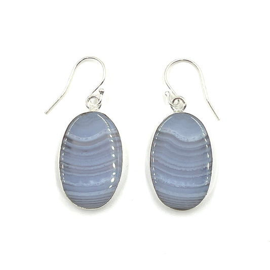 Oval Blue Lace Agate Earrings