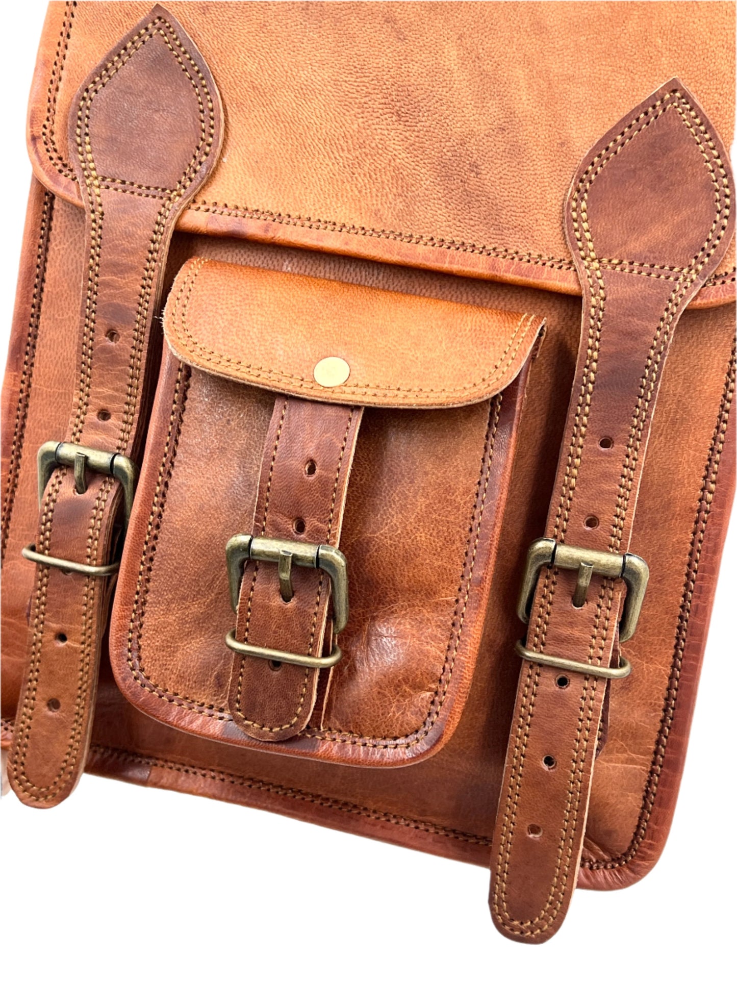 Camel Leather Cross Body Messenger Bag