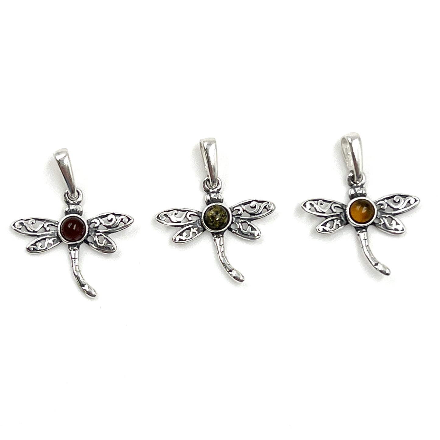 Sterling Silver Amber Dragonfly Pendants