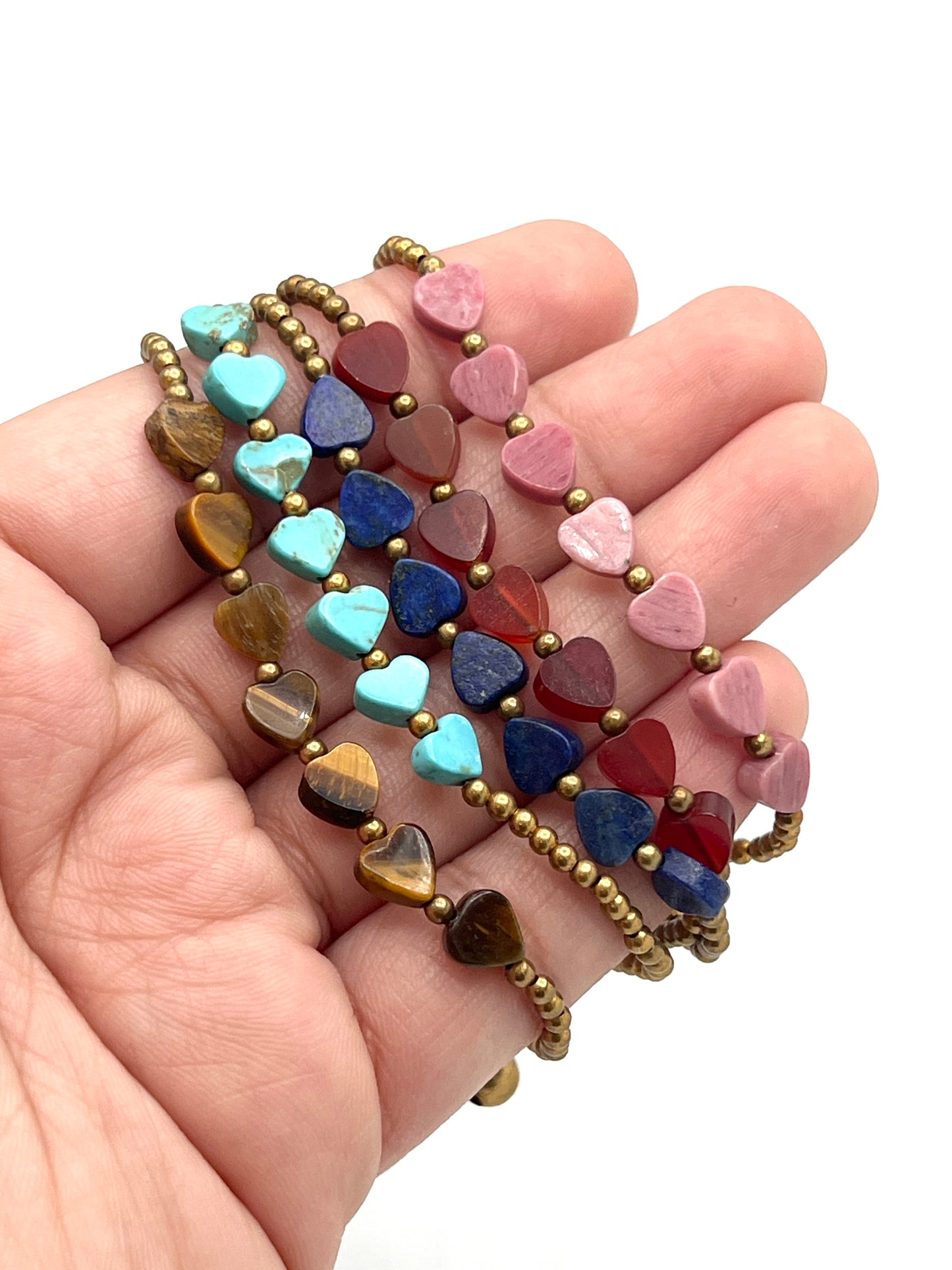 Gemstone Multi Heart Brass Bracelet