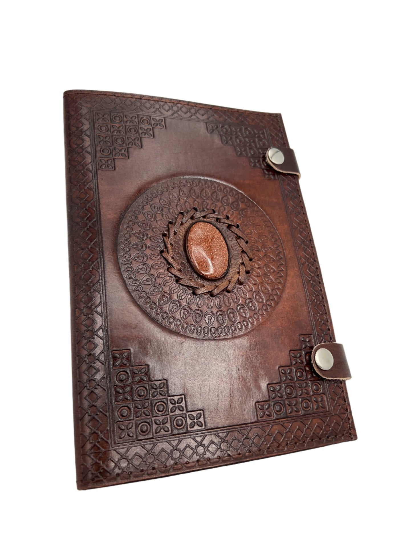 Camel Leather Gemstone Journal | Circle Mandala | 9" x 6" x 1/2"