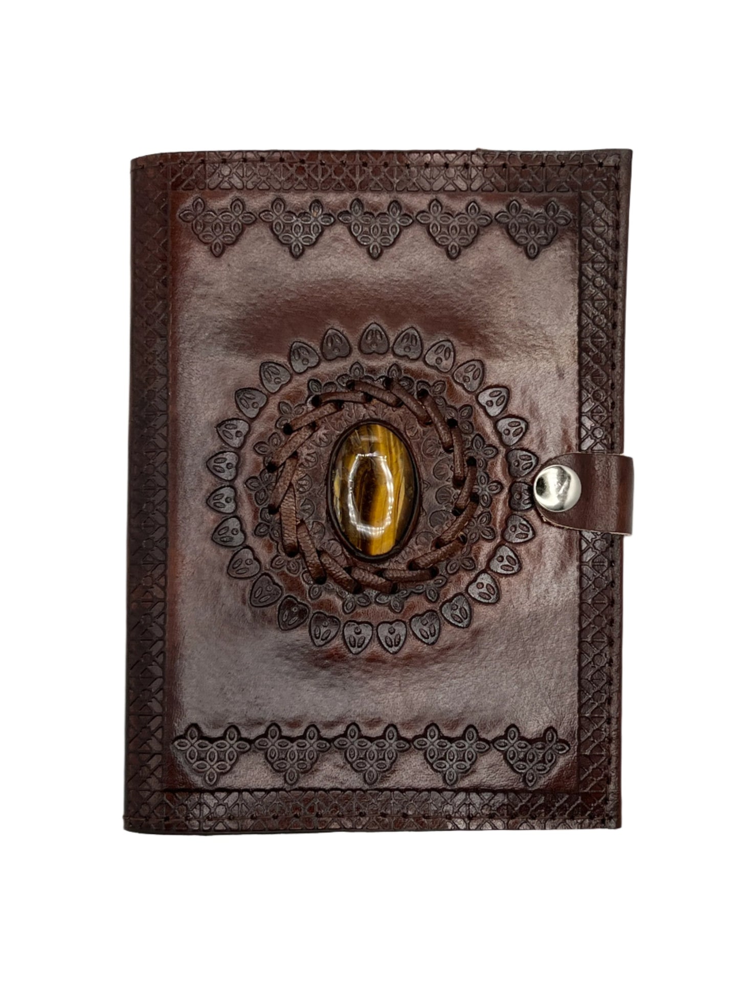 Camel Leather Gemstone Journal | Leaf Mandala | 7" x 5" x 1/2"