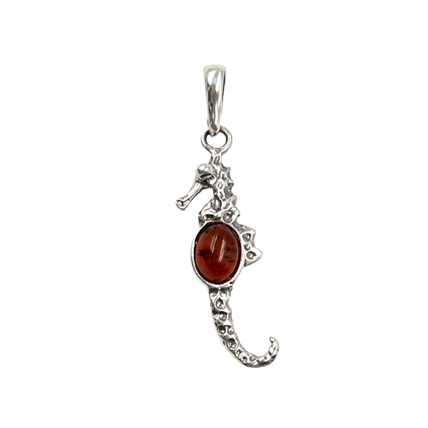 Sterling Silver Amber Seahorse Pendant