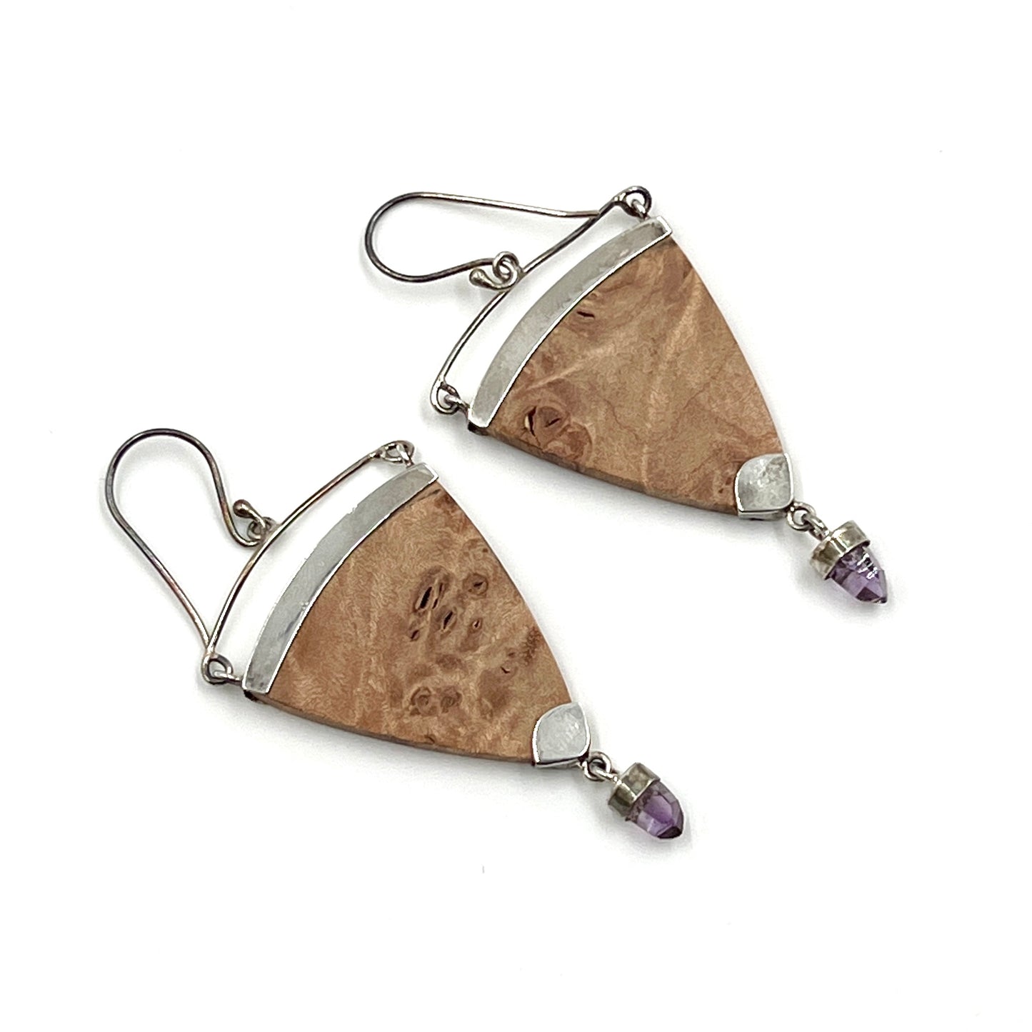 Sterling Silver Crystal & Burl Wood Earrings