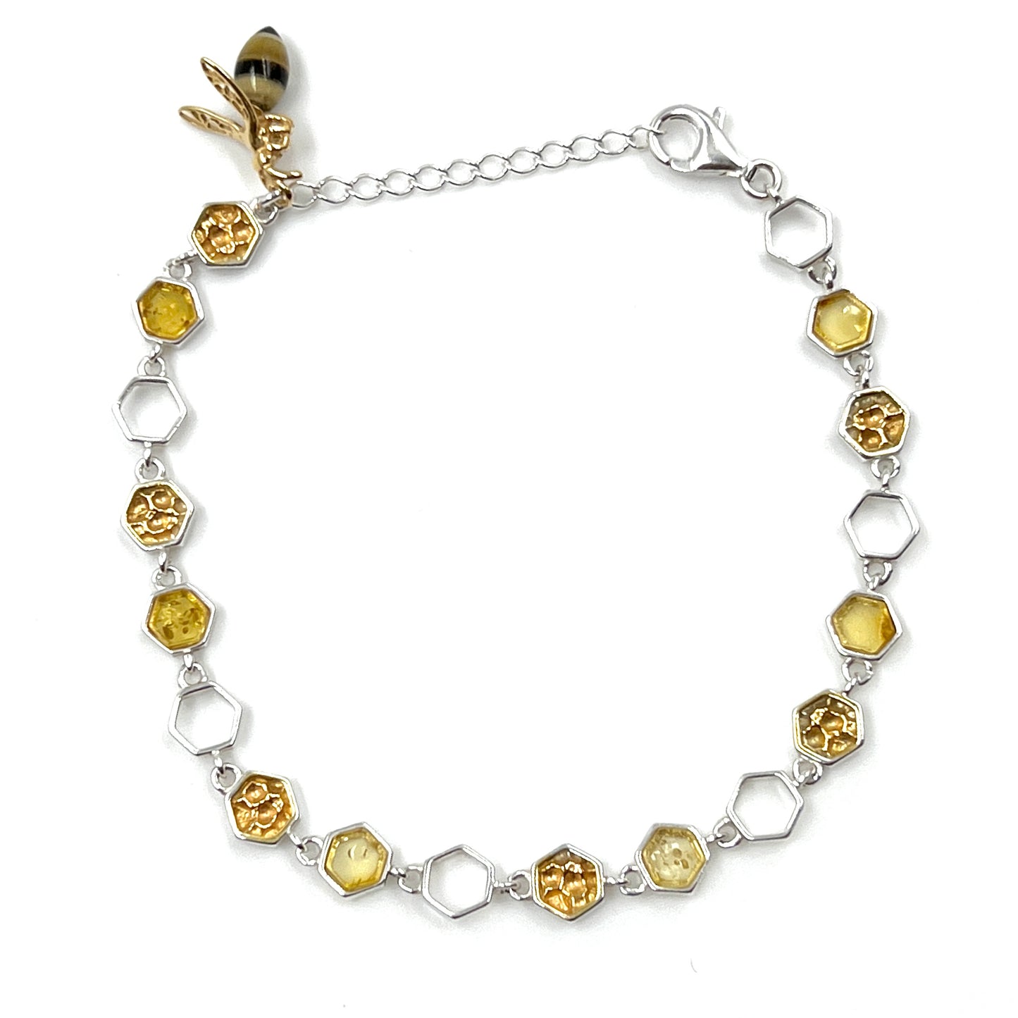 Sterling Silver Amber Honey Comb Bracelet