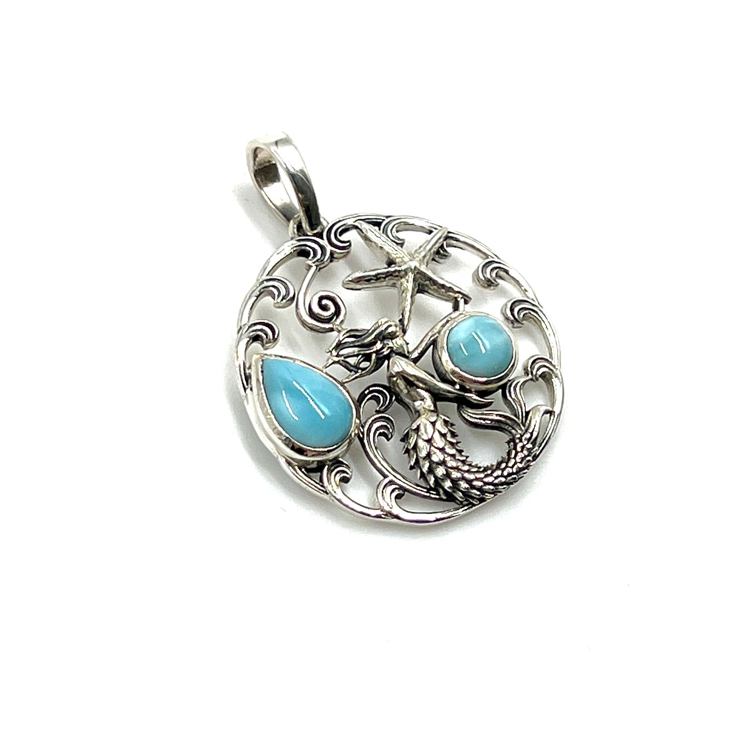 Sterling Silver Mermaid Larimar Pendants