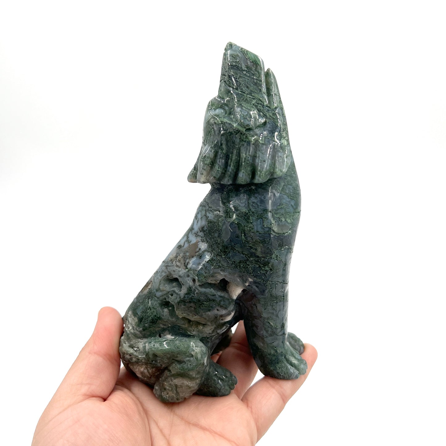 Moss Agate Howling Wolves