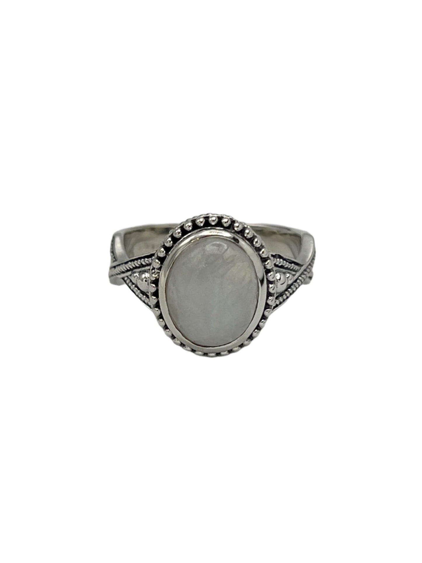 Sterling Silver Oval Moonstone Beaded Ring