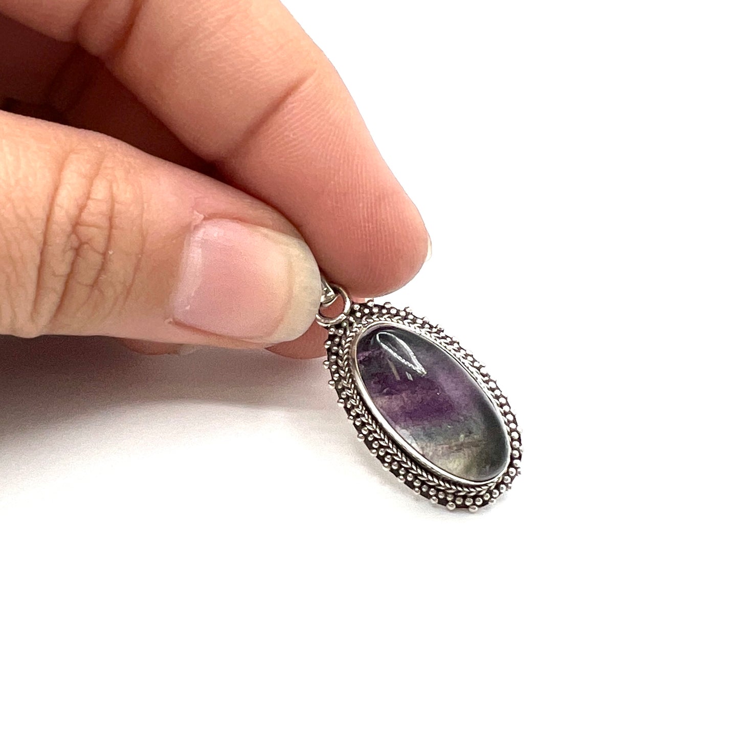 Sterling Silver Fluorite Oval Pendants