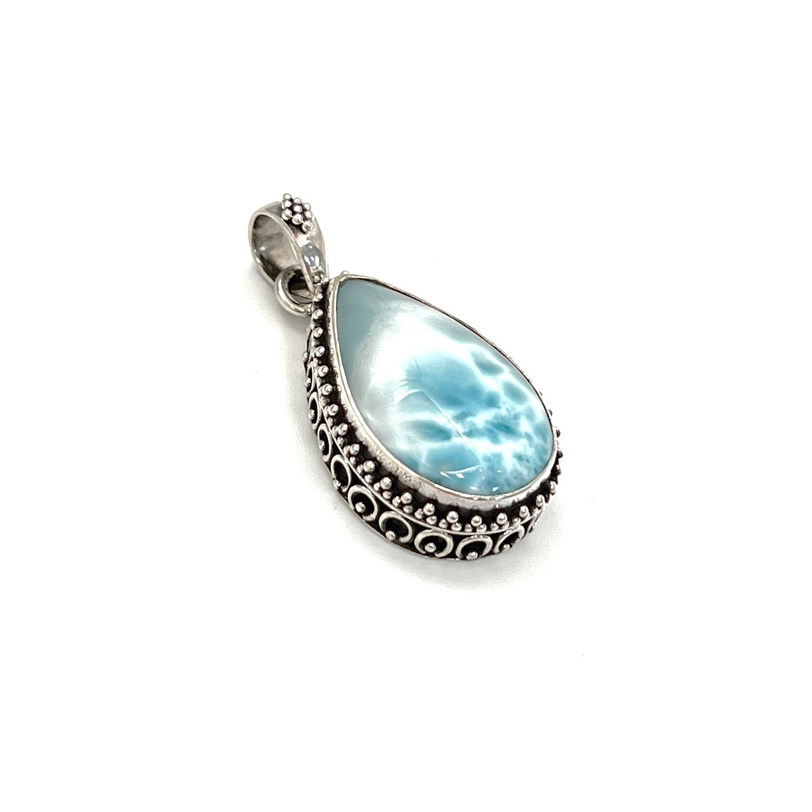 Sterling Silver Beaded Larimar Teardrop Pendants