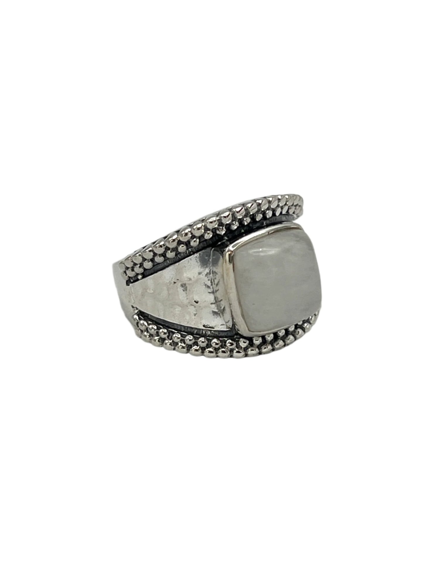 Sterling Silver Square Moonstone Hammered Rings