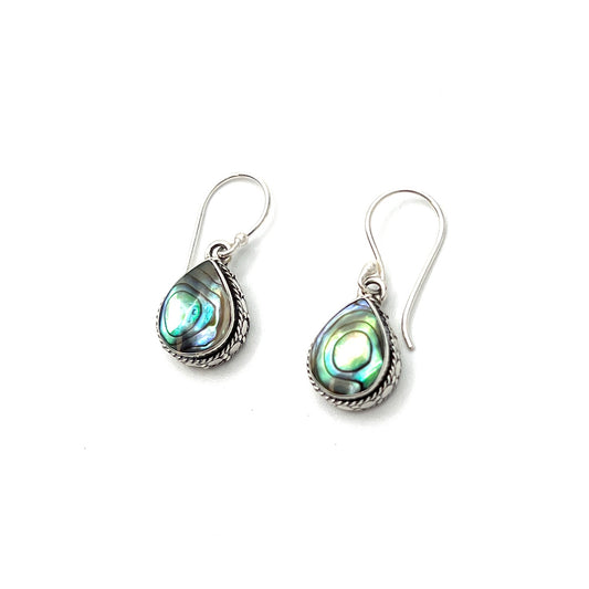 Sterling Silver Beaded Teardrop Abalone Earrings