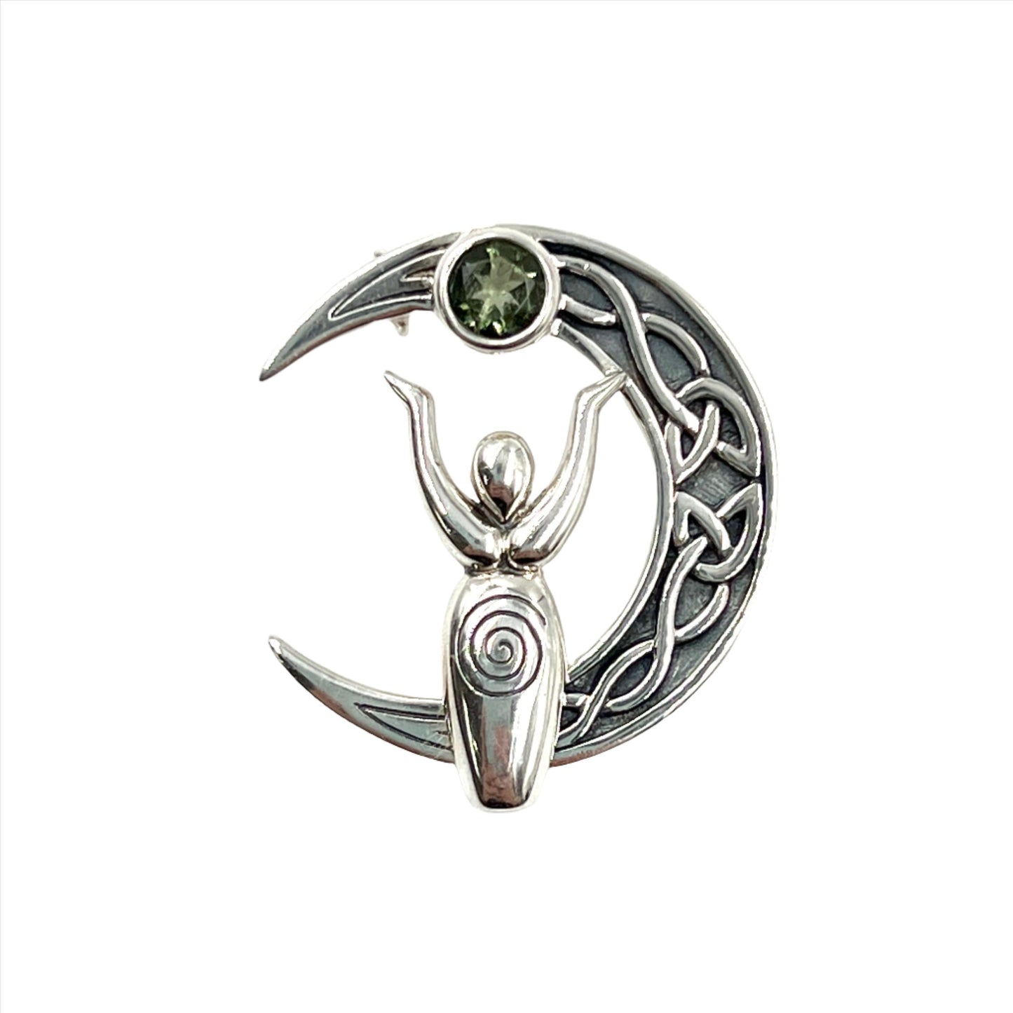 Moldavite Celtic Moon Goddess Pendant