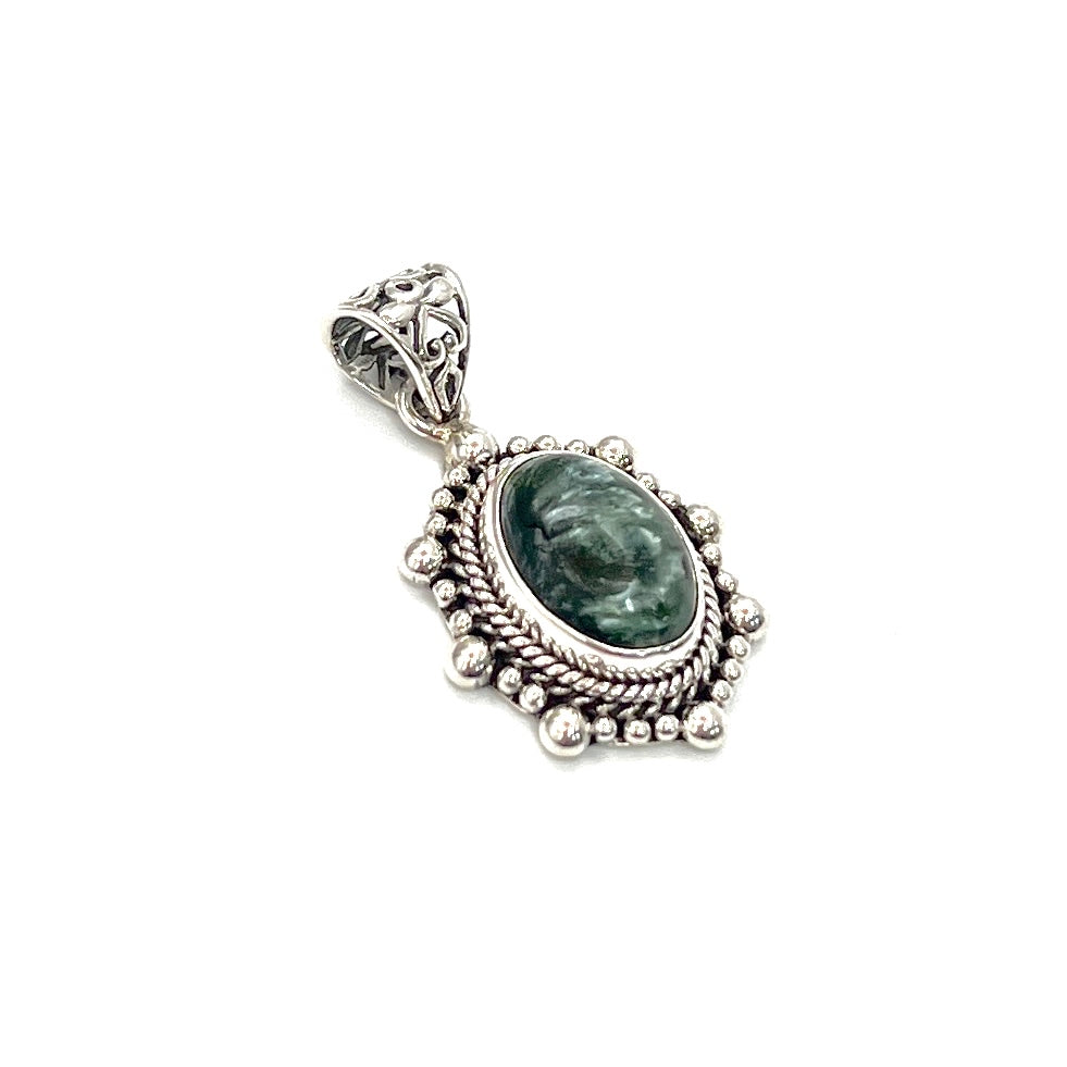 Sterling Silver Beaded Seraphinite Oval Pendants