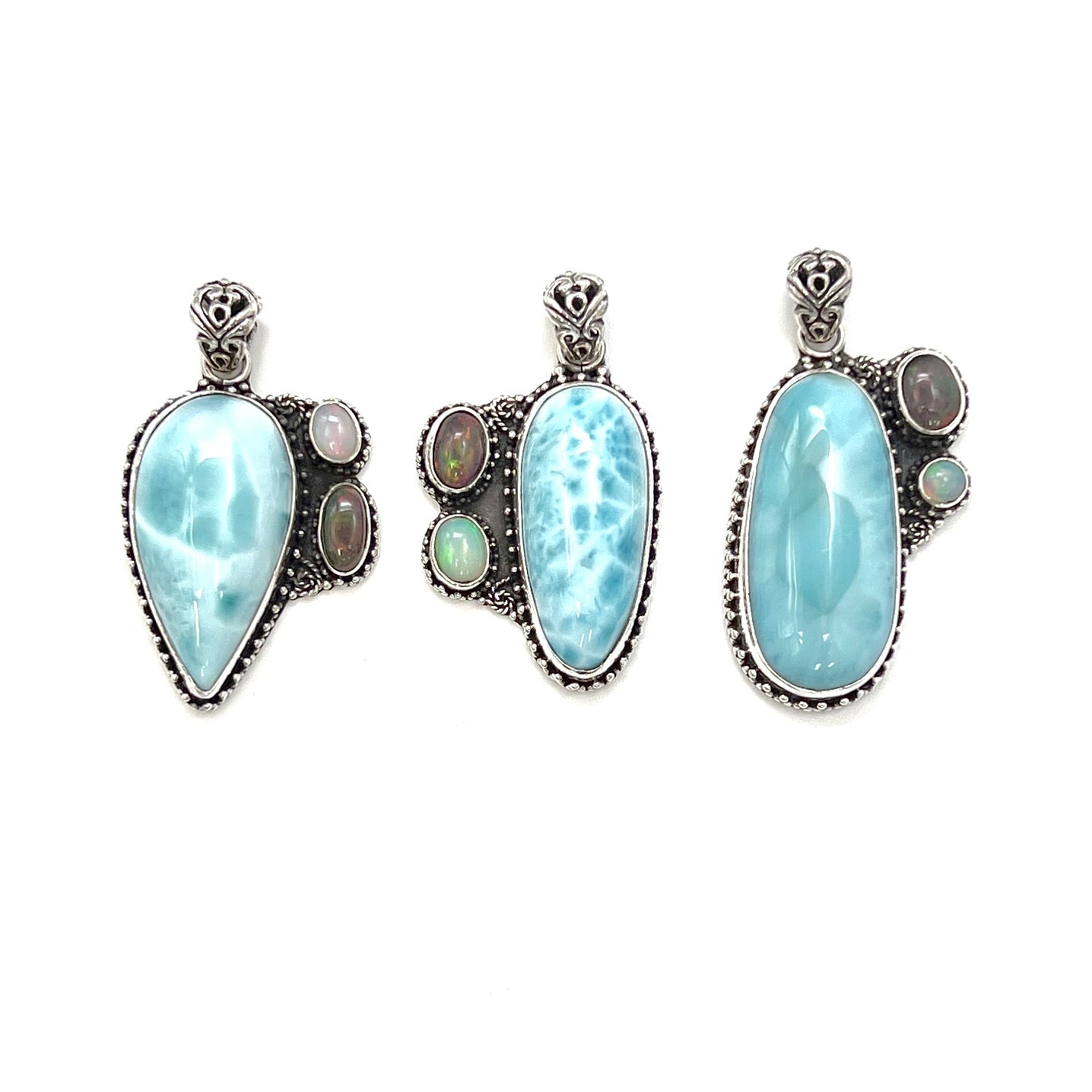 Sterling Silver Larimar & Opal Pendants