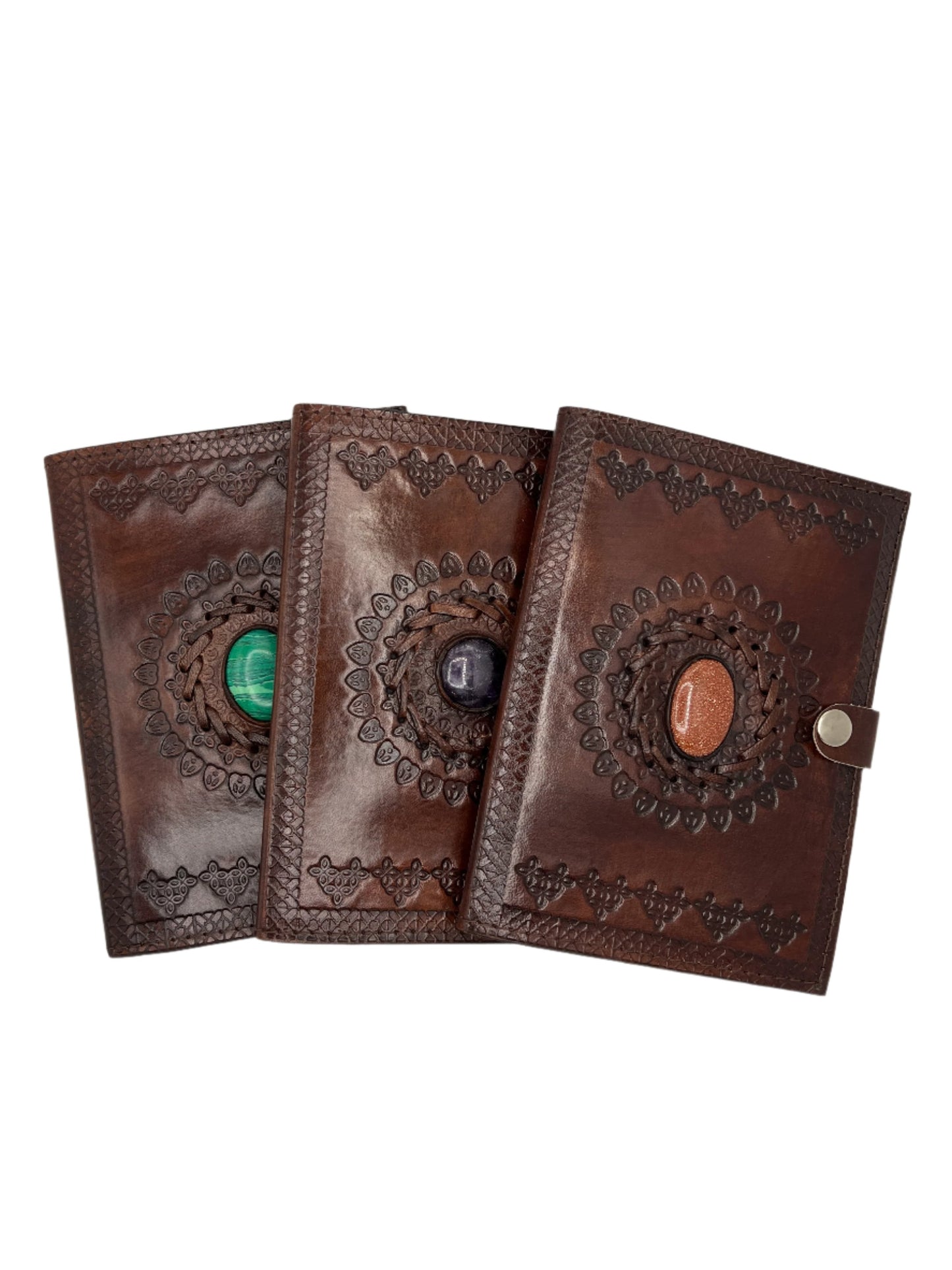 Camel Leather Gemstone Journal | Leaf Mandala | 7" x 5" x 1/2"