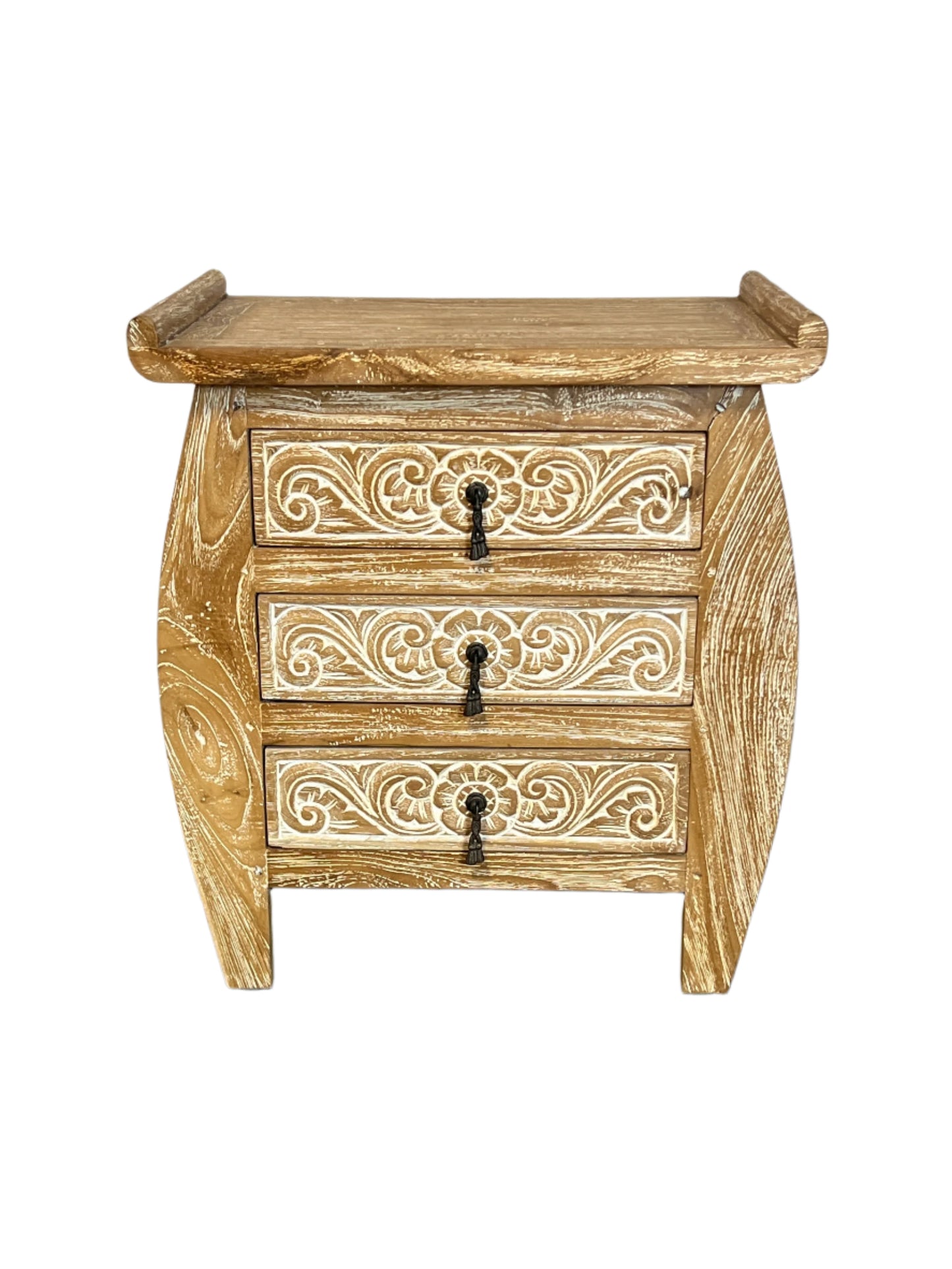 White Washed Teak 3 Drawer Nightstand
