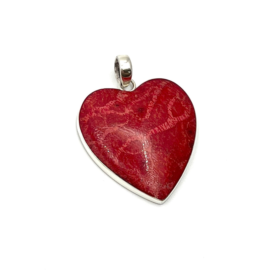 Sterling Silver Red Coral Heart Pendant