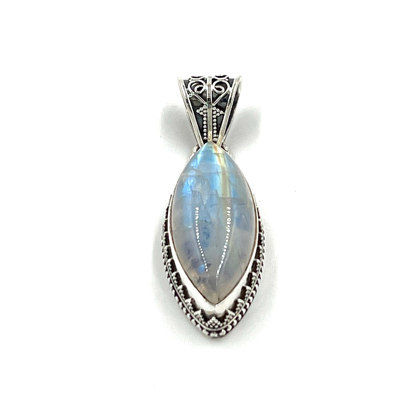 Sterling Silver Filigree Marquise Moonstone Pendant