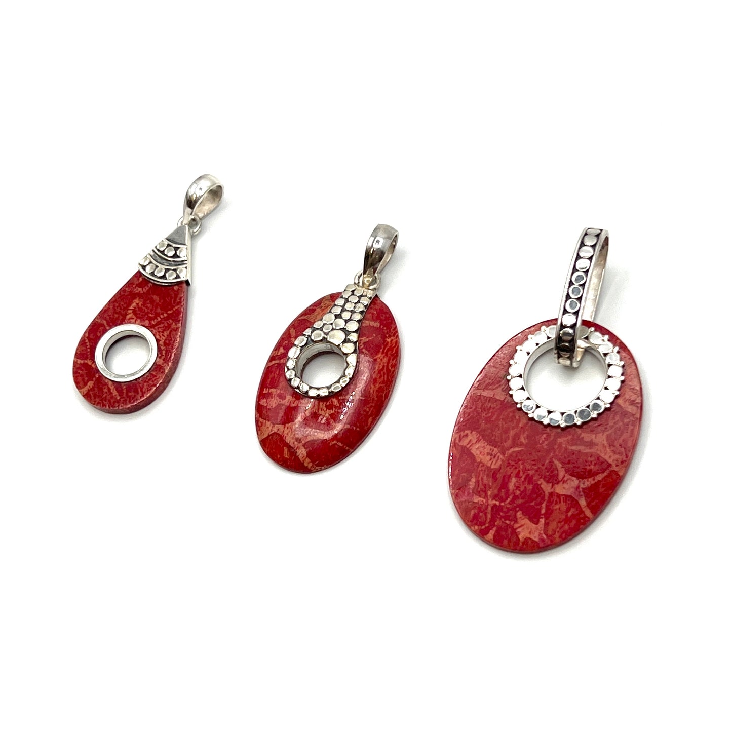 Sterling Silver Red Coral Beaded Pendants