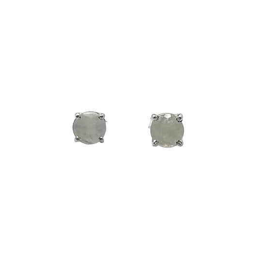 Pair of round stud earrings on a white background