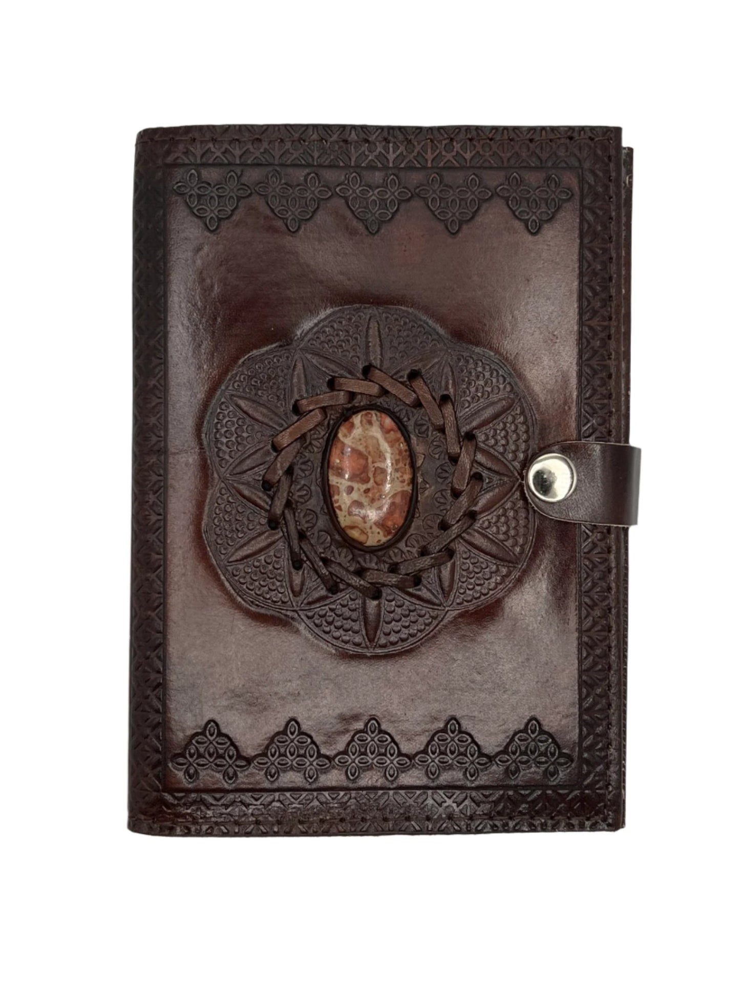 Camel Leather Gemstone Journal | Spiked Lotus | 7" x 5" x 1/2"