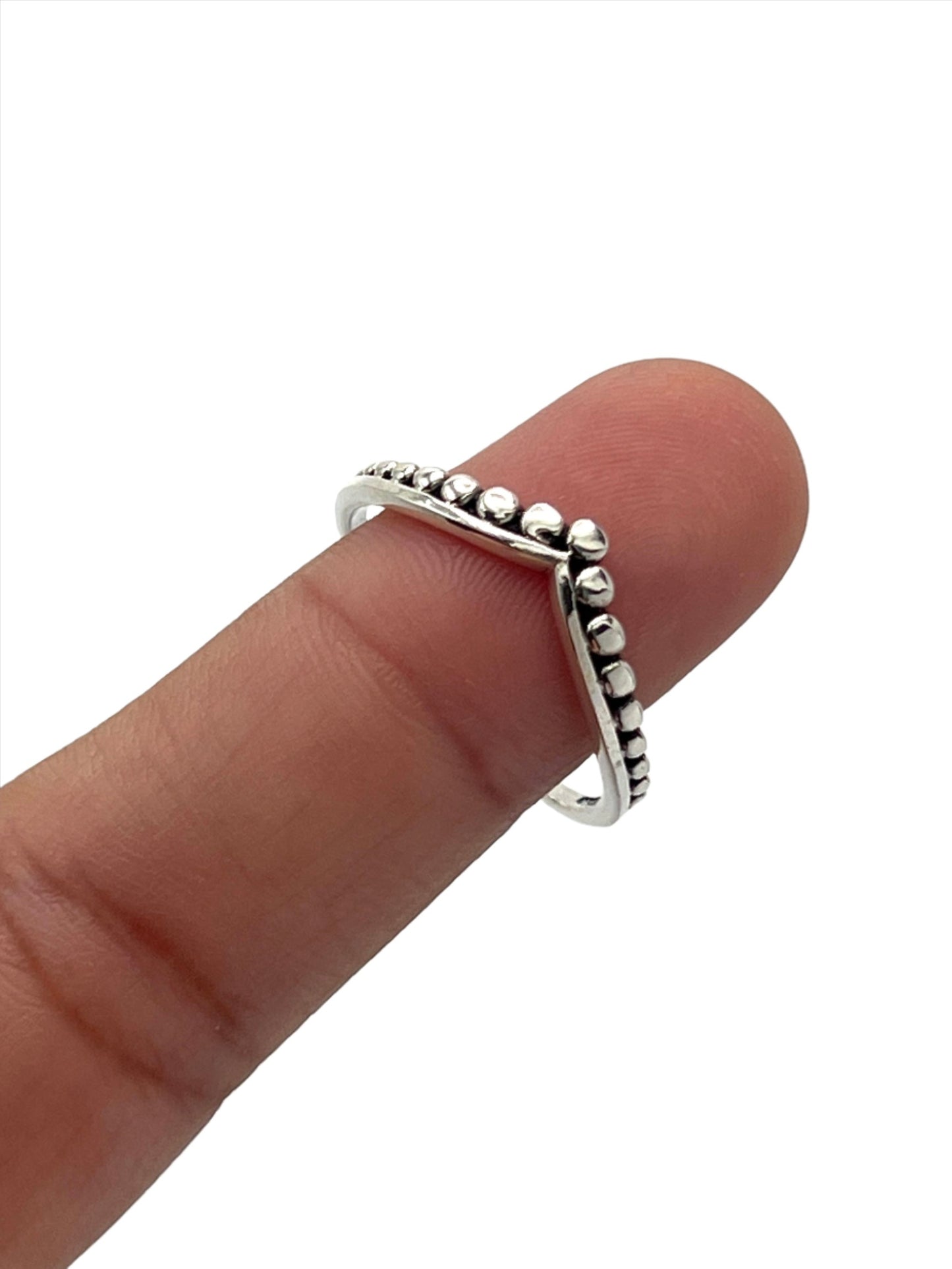 Sterling Silver Beaded Chevron Ring