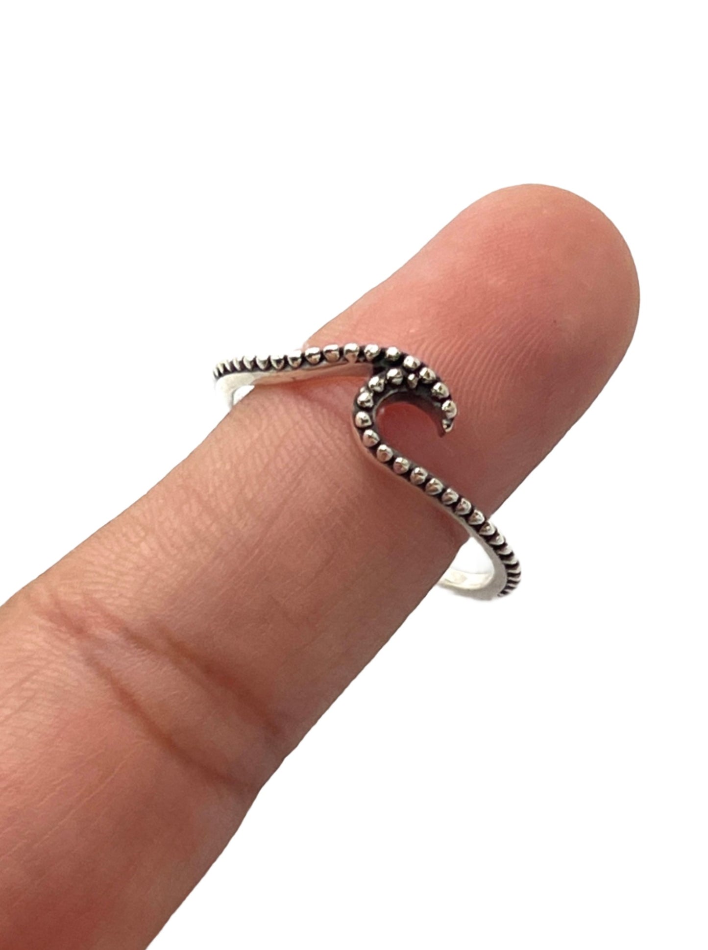 Sterling Silver Beaded Wave Ring