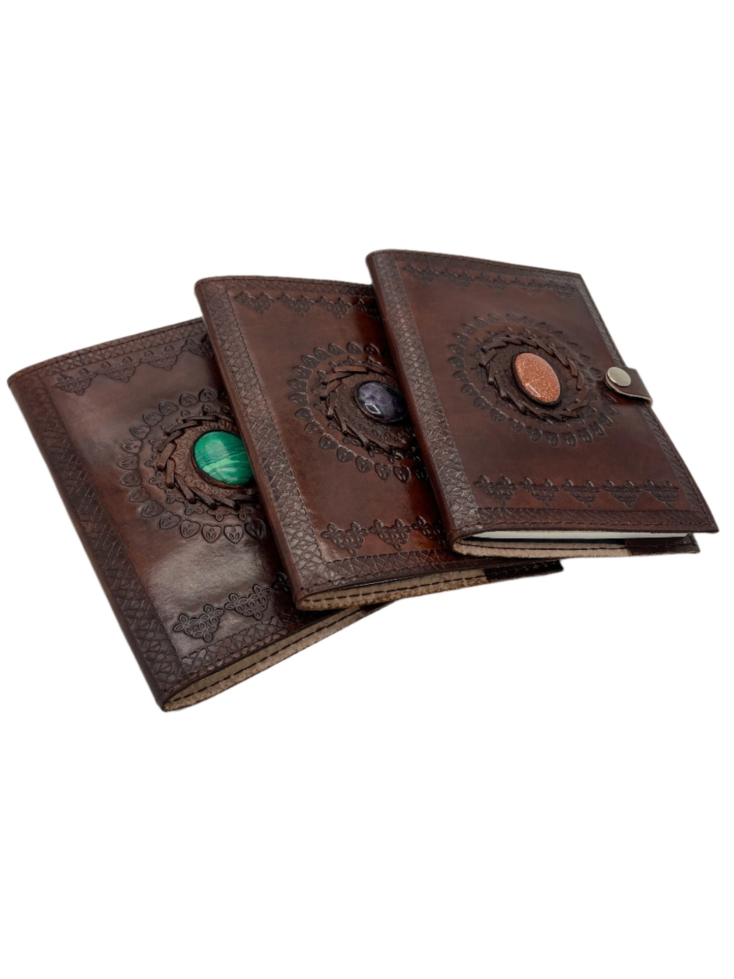 Camel Leather Gemstone Journal | Leaf Mandala | 7" x 5" x 1/2"