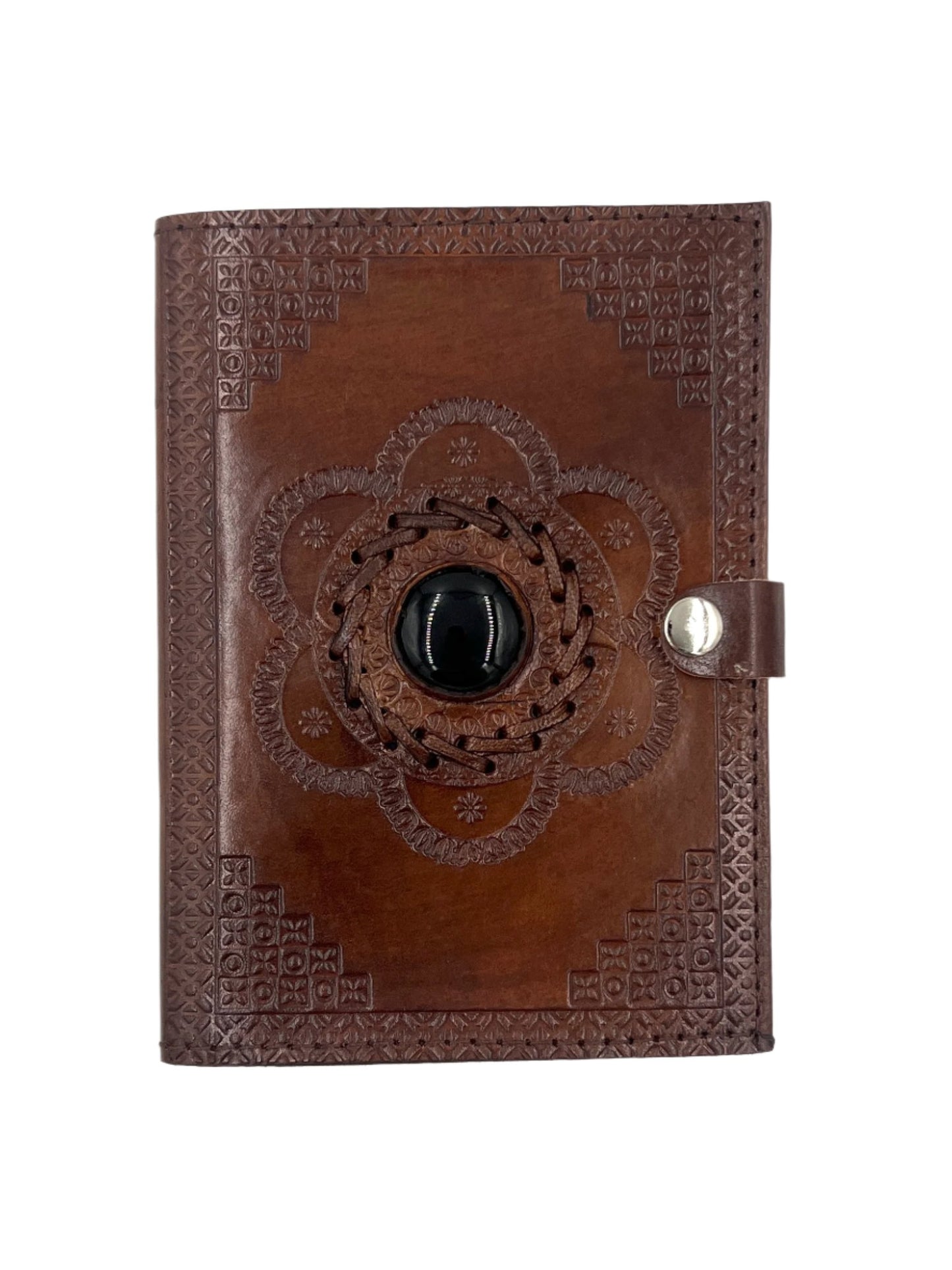 Camel Leather Gemstone Journal | Flower | 7" x 5" x 1/2"