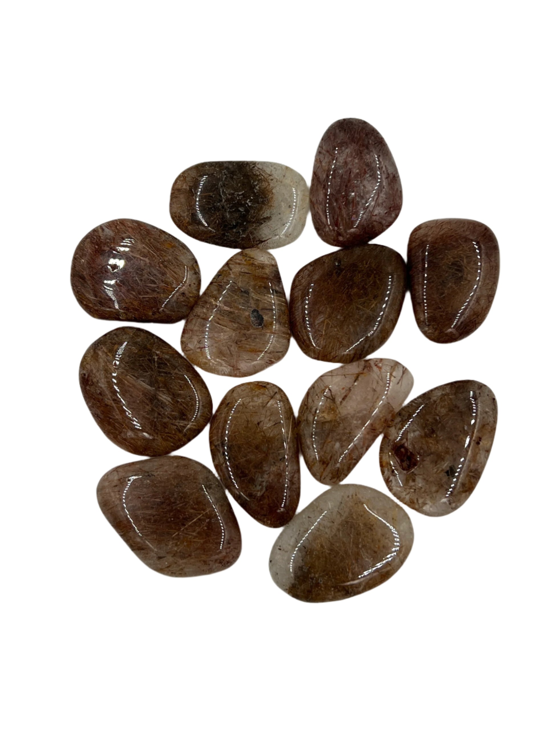 Collection of brown stones on a white background