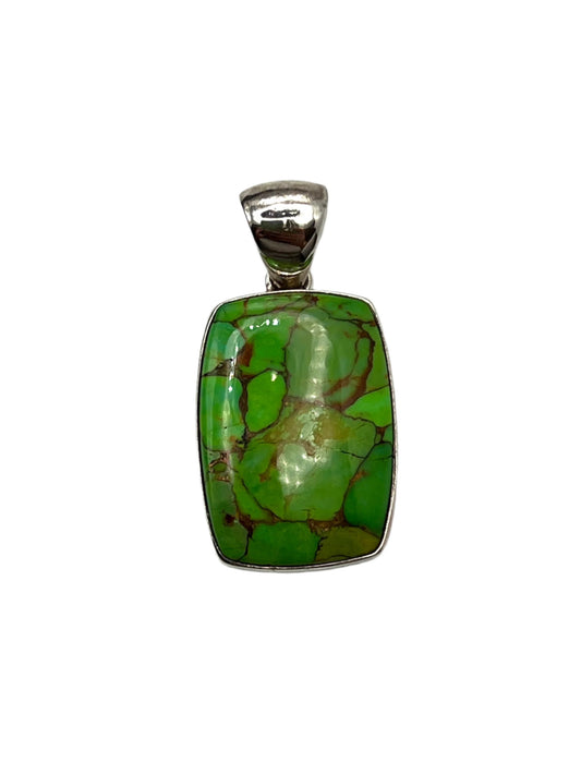 Sterling Silver Square Green Turquoise Pendant