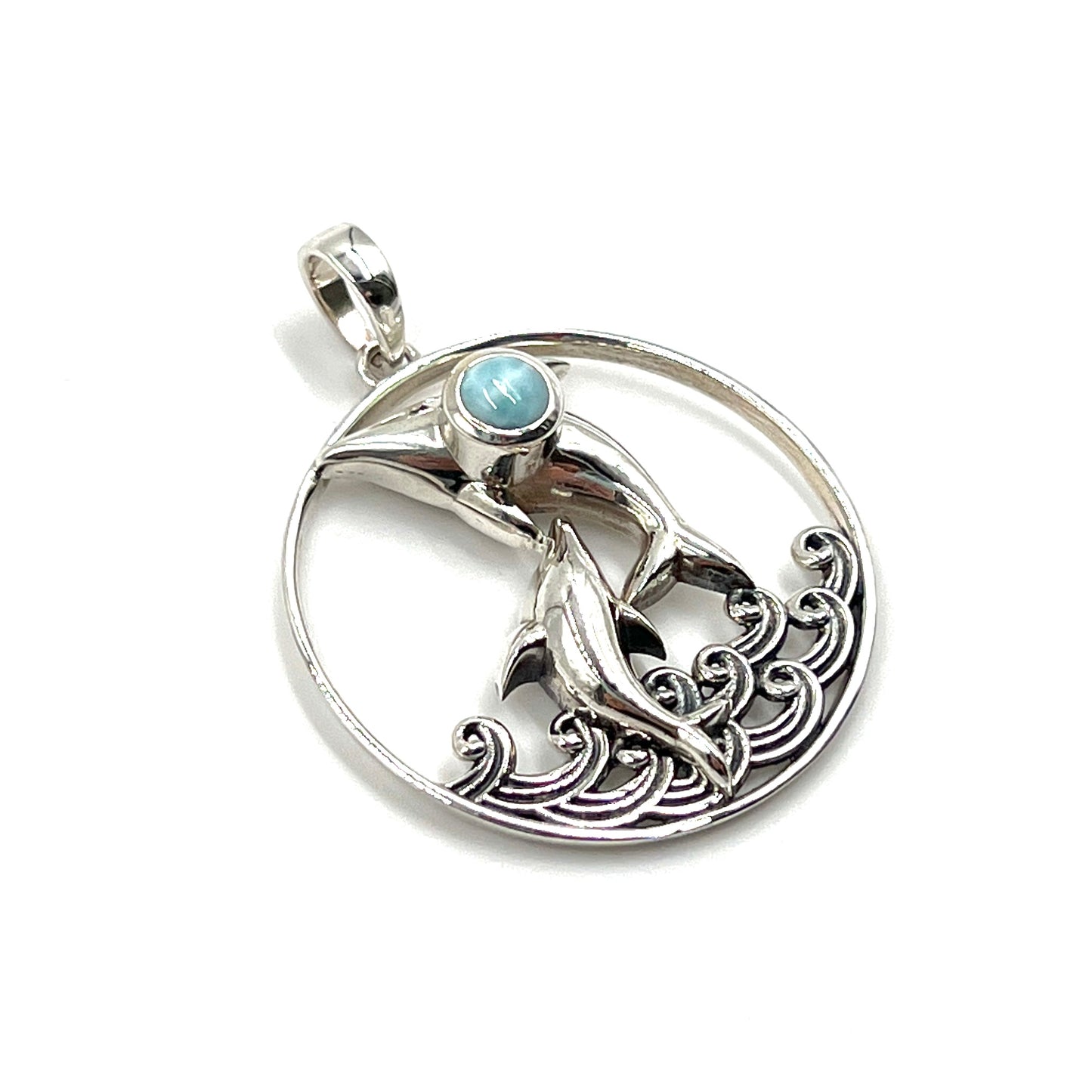 Sterling Silver Dolphin Larimar Pendants