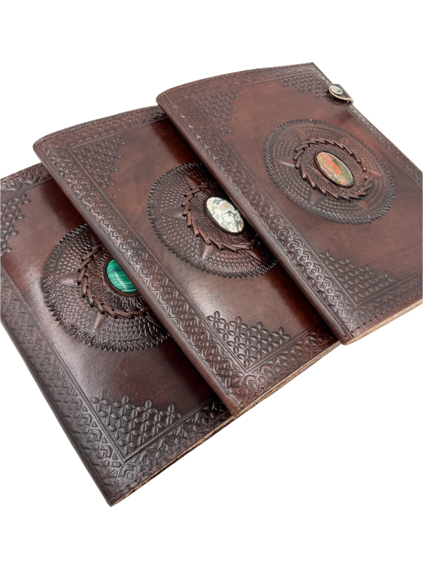 Camel Leather Gemstone Journal | Spiked Mandala | 10" x 7" x 1/2"