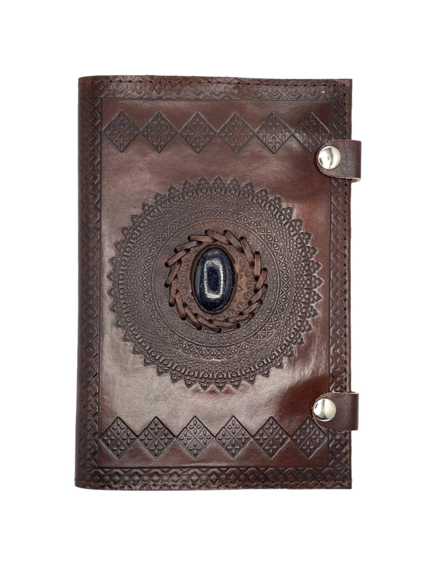 Camel Leather Gemstone Journal | Diamond Mandala | 9" x 6" x 1/2"