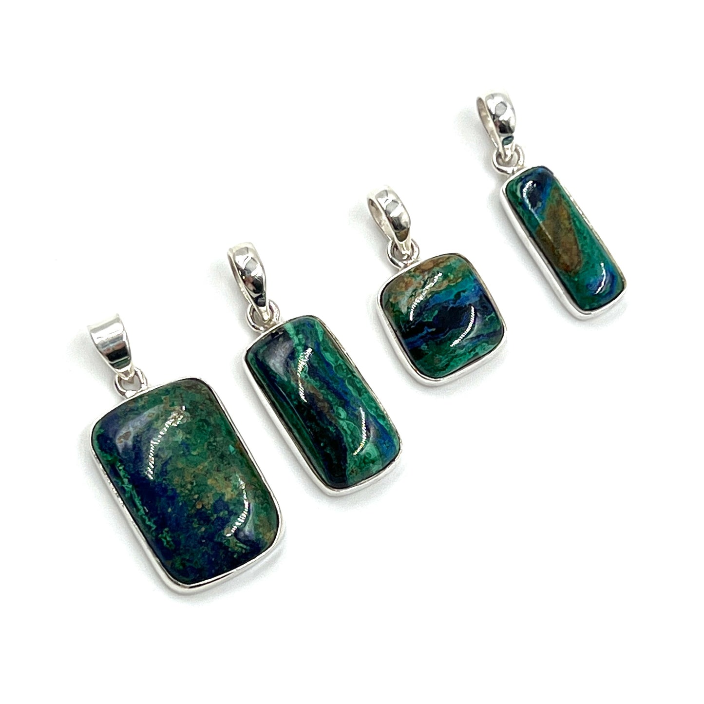 Sterling Silver Azurite Malachite Rectangle Pendants