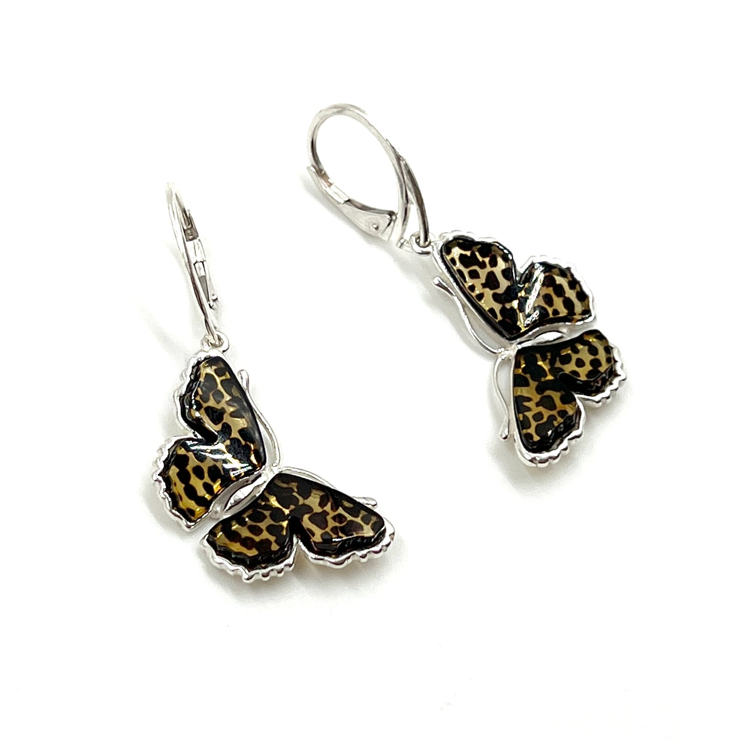 Sterling Silver Amber Butterfly Earrings