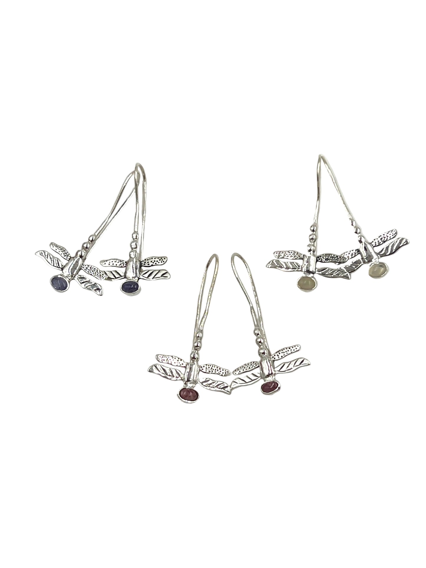 Silver Gemstone Dragonfly Earrings