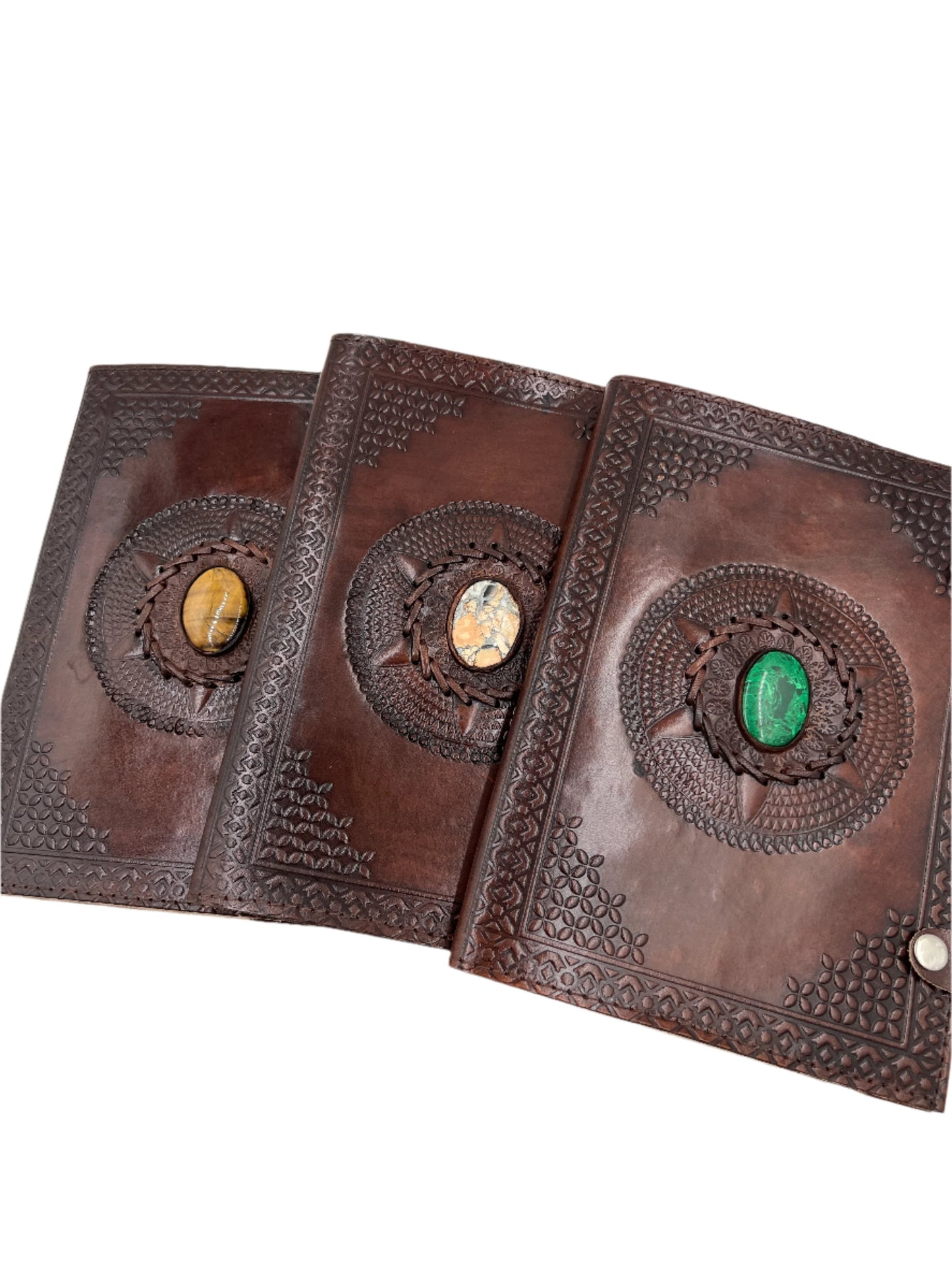 Camel Leather Gemstone Journal | Spiked Mandala | 10" x 7" x 1/2"