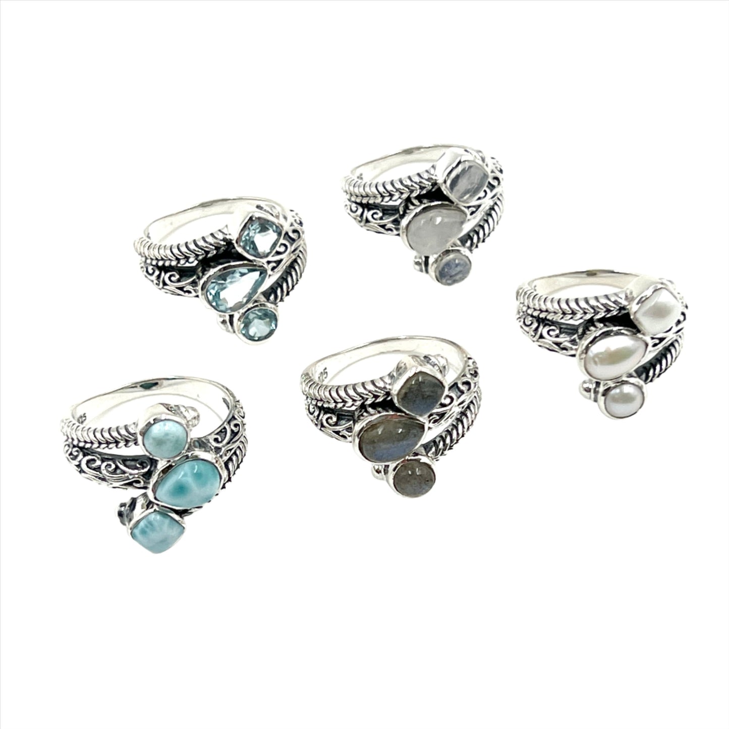 Sterling Silver Triple Gemstone Rings
