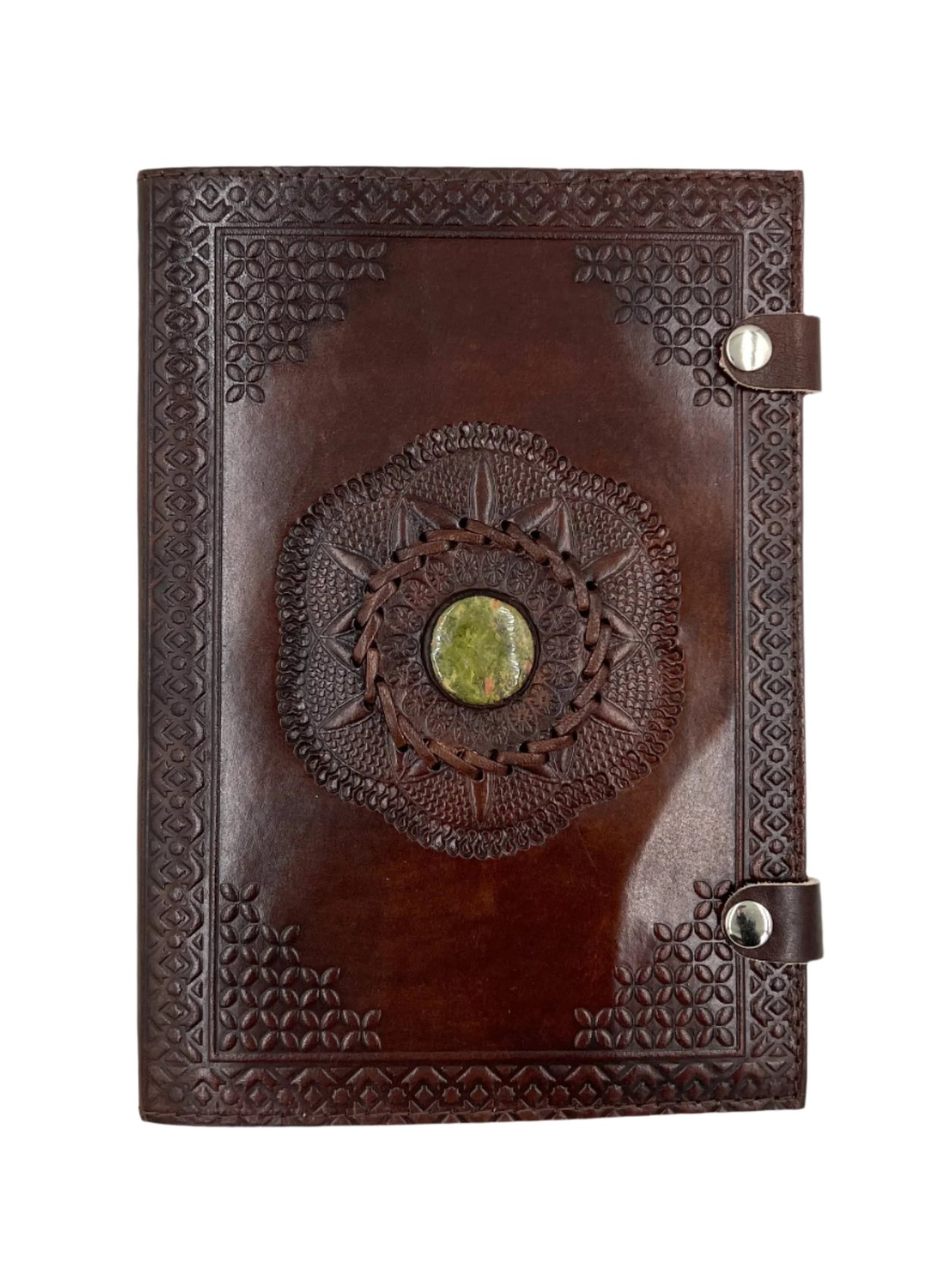 Camel Leather Gemstone Journal | Spiked Lotus | 10" x 7" x 1/2"