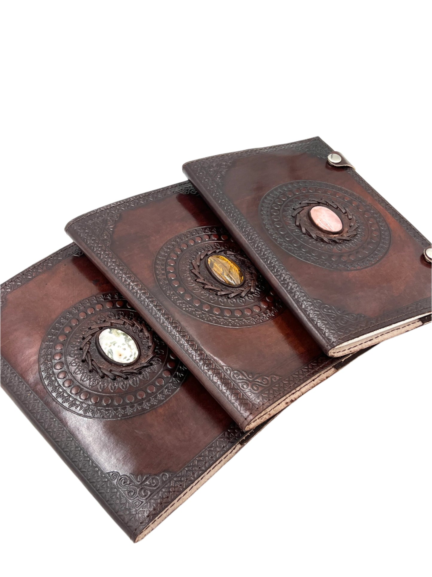 Camel Leather Gemstone Journal | Circle Mandala | 9" x 6" x 1/2"