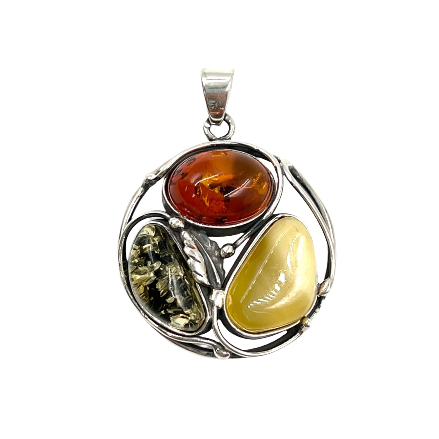 Sterling Silver Tri Amber Circle Pendants